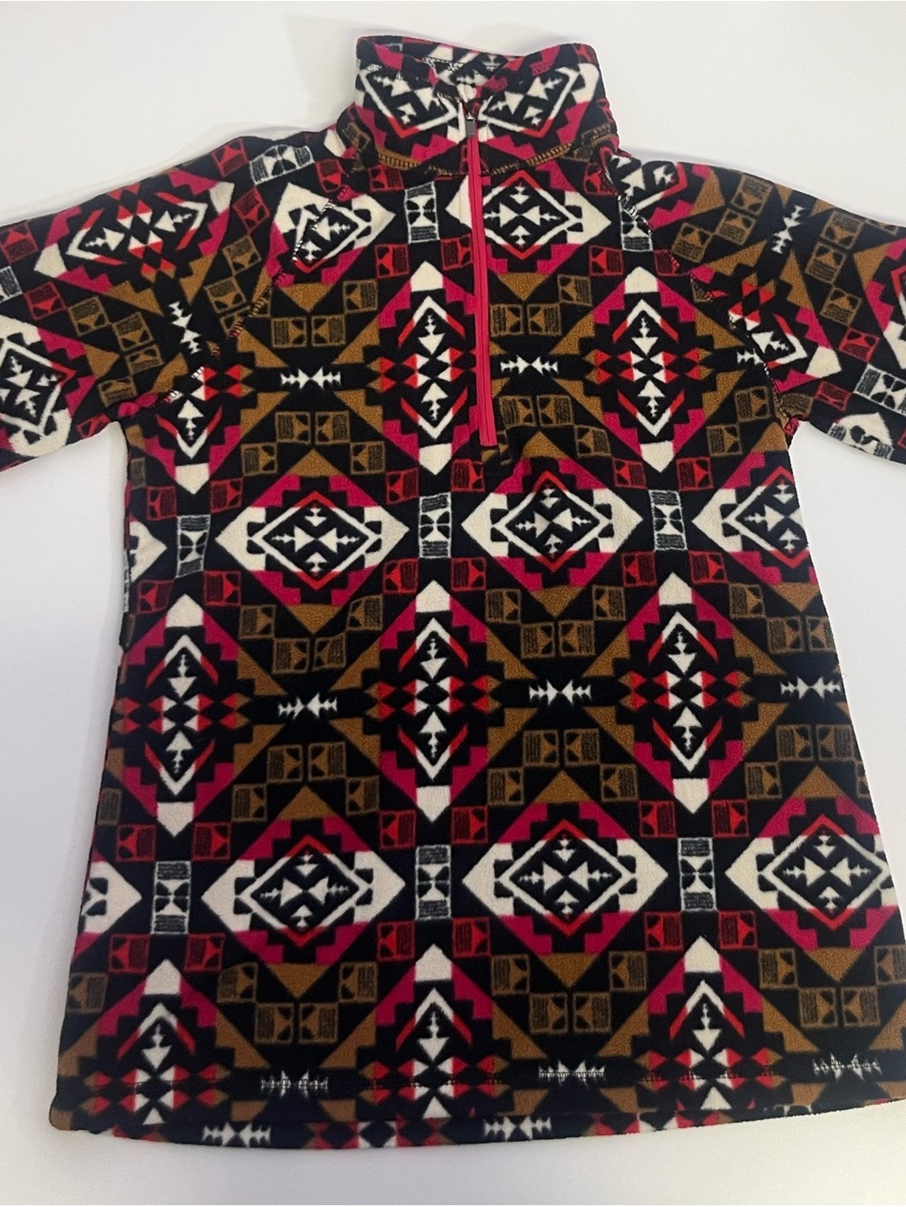 Eddie Bauer Aztec Print Quarter-Zip Fleece Top - Black, Brown & Red